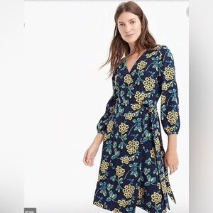 J. CREW Navy Blue Teal and Yellow Floral Wrap Dress Size 00